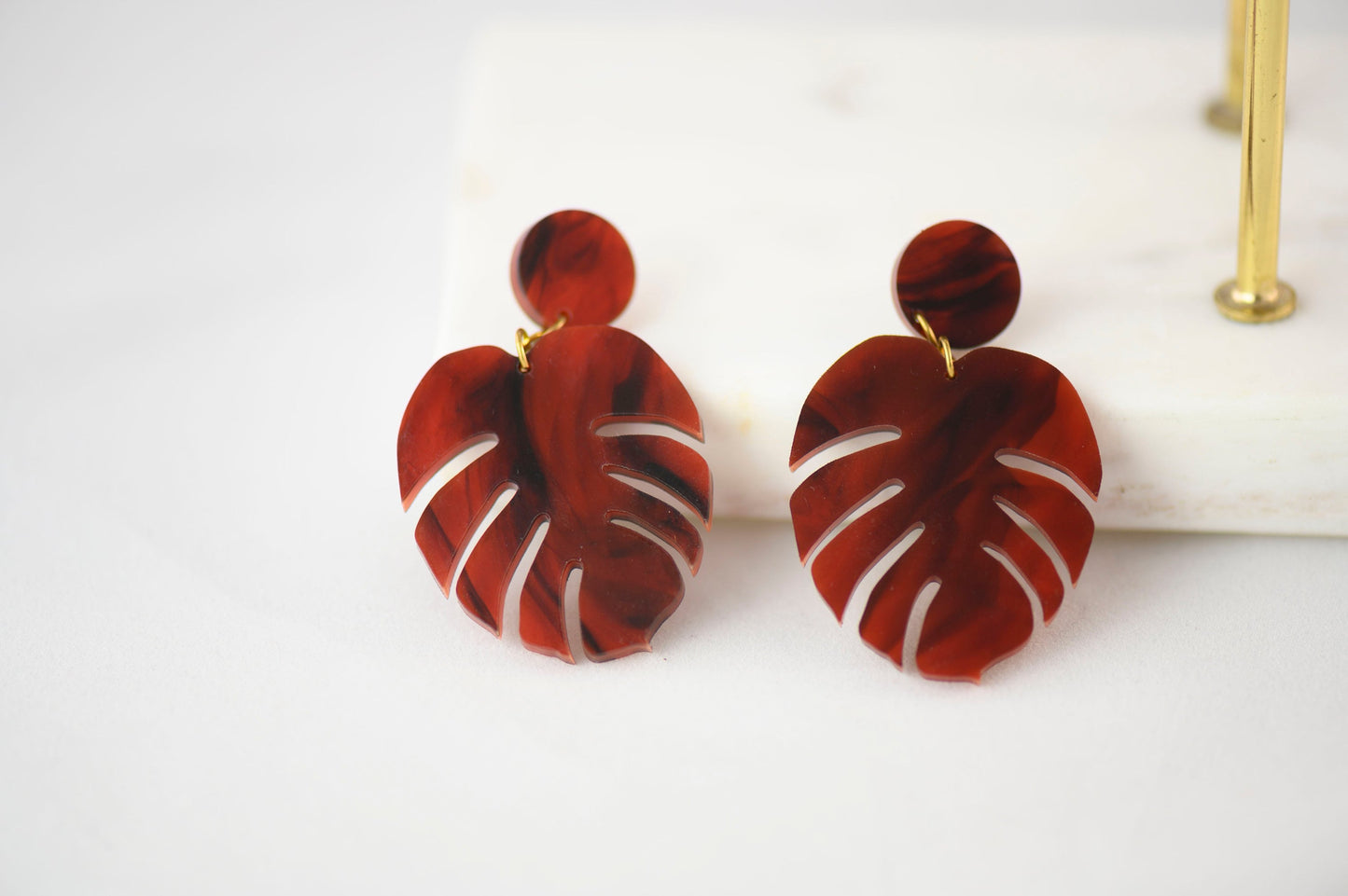 Monstera Leaf Tortoiseshell Earrings