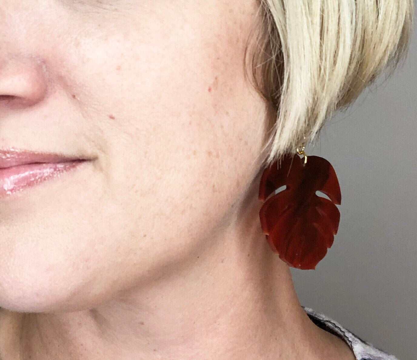 Monstera Leaf Tortoiseshell Earrings