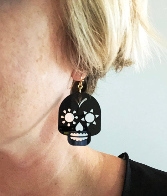 Black Sugar Skull Earrings